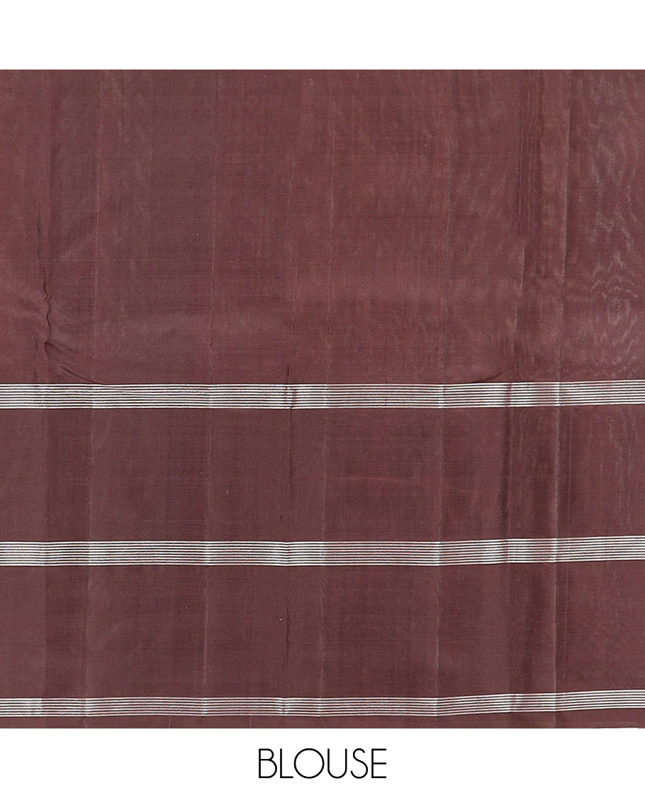 Orange Kanchipuram Silk Saree Sparsely Sparkled Checks on Its Body, Complemented by a Contrast Border of Iruthalai Pakshi Butta Enclosed Checks, Gleaming Pallu of Jaal Designs, and Paired with a Contrast Blouse - Image 6