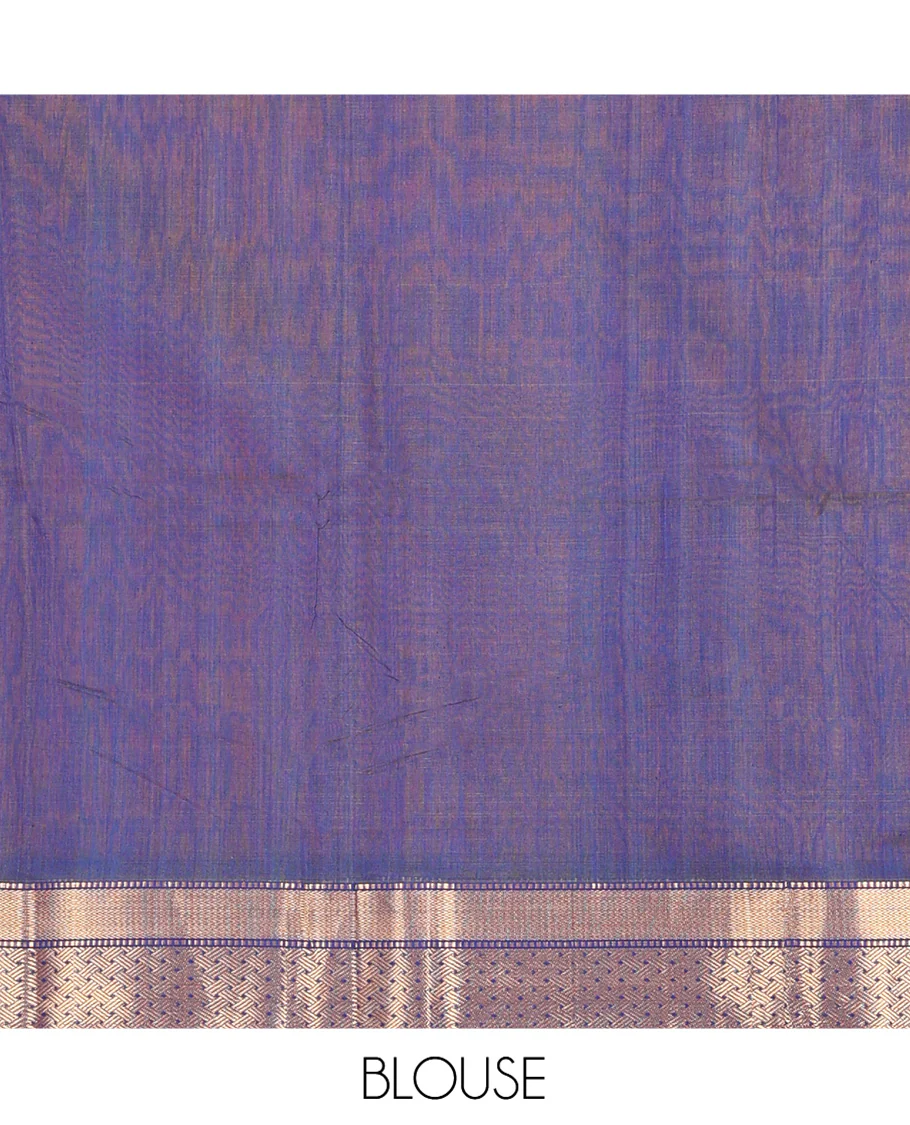 Orange Maheshwari Cotton Saree, Delicately Woven with Thread Buttas All Over Its Body, Complemented by Contrast Traditional Zari Design Border, Pallu Steeped with Zari Buttas, and Paired with a Contrast Blouse - Image 5