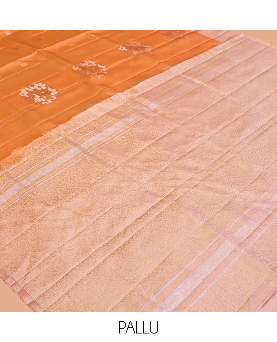 Orange Mayuri Lite Silk Mix Saree, Gleamed Up with Zari Buttas on Its Body, Complemented by a Contrast Border, Pallu of Intricate Designs, and Paired with a Contrast Blouse - Image 5