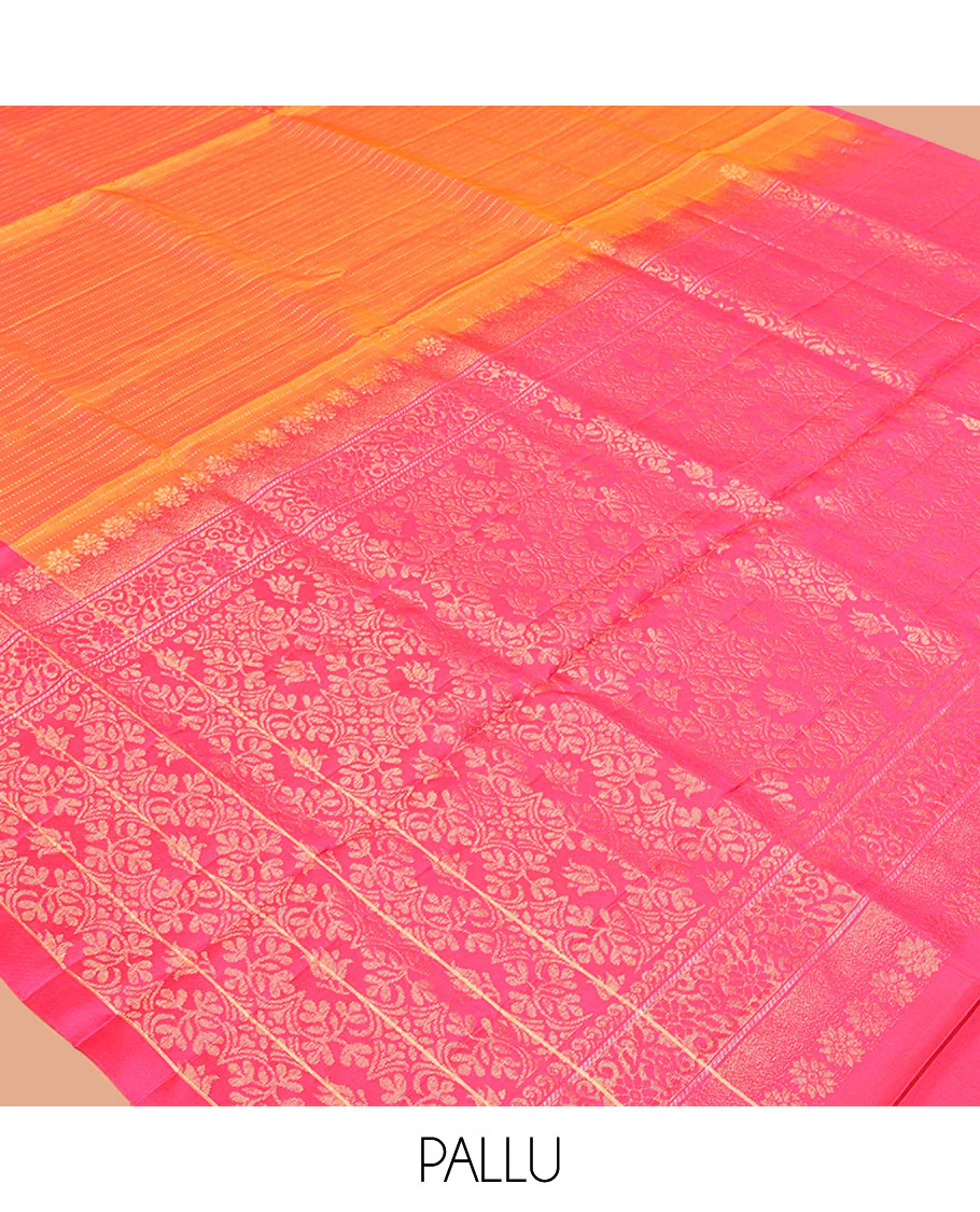 Orange Mayuri Lite Silk Mix Saree, Subtly Woven with Muthu Stripes on Its Body, Complemented by a Contrast Border of Human Figurines, Intricately Designed Pallu, and Paired with a Contrast Blouse - Image 5