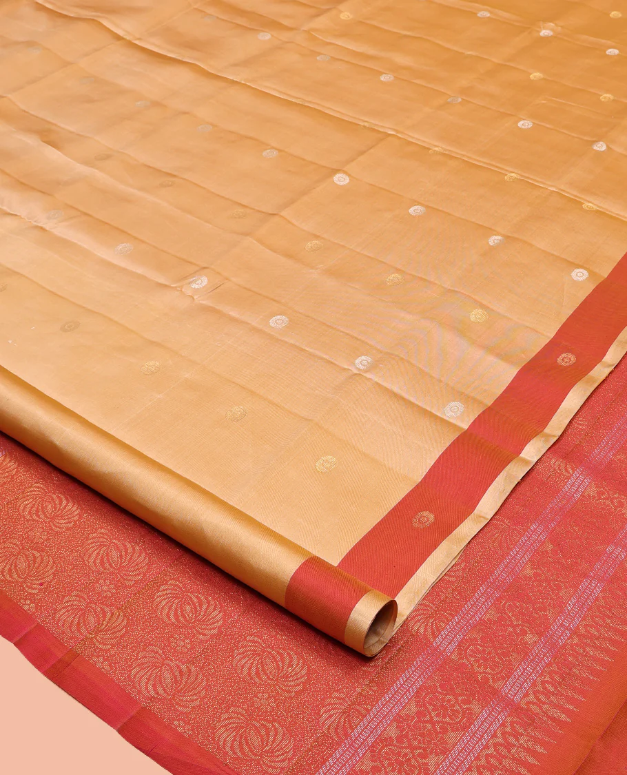 Orange Mayuri Lite Silk Mix Saree, Woven with Buttas All Over Its Body, Complemented by a Contrast Border, Pallu of Intricate Designs, and Paired with a Contrast Blouse - Image 2