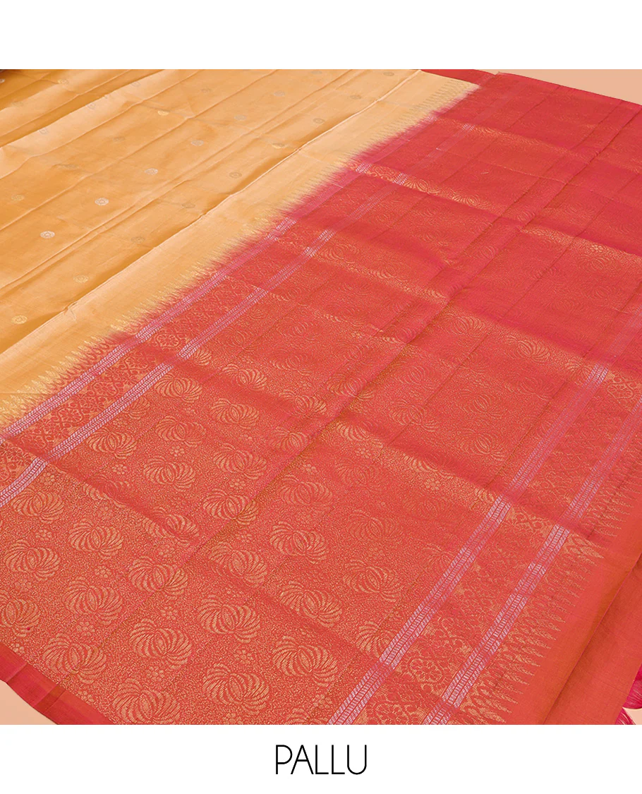 Orange Mayuri Lite Silk Mix Saree, Woven with Buttas All Over Its Body, Complemented by a Contrast Border, Pallu of Intricate Designs, and Paired with a Contrast Blouse - Image 5