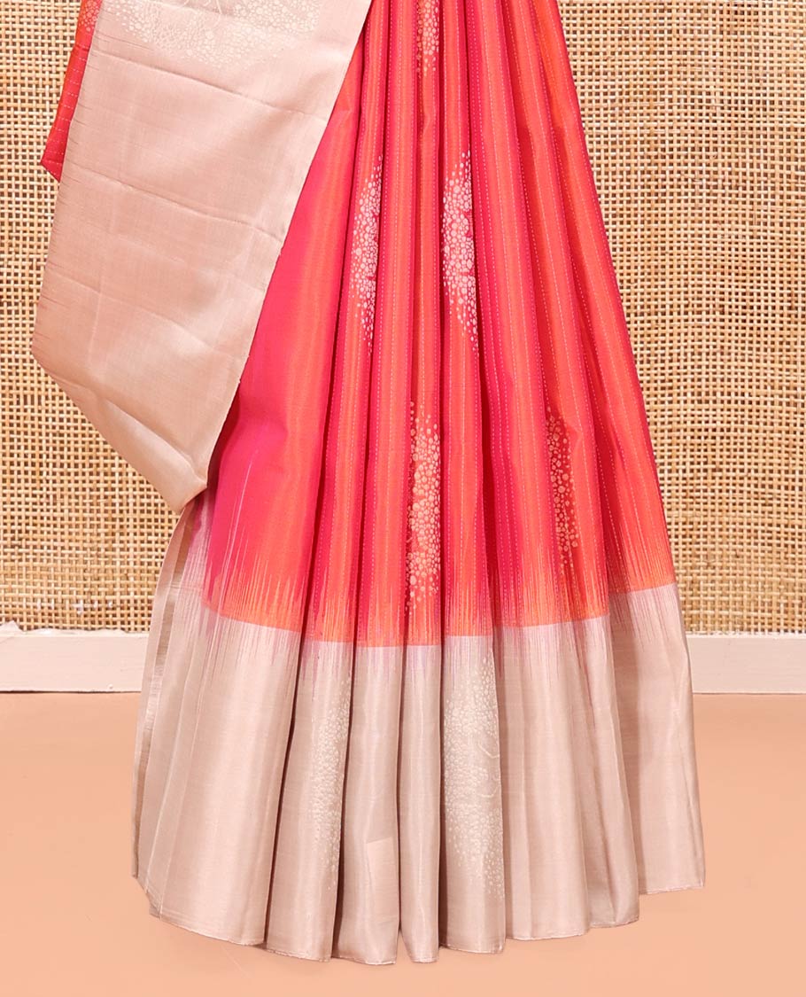 Orange Mayuri Soft Silk Saree, Enriched with Zari Buttas All Over Its Body, Complemented by Contrast Border of Zari Buttas, Intricately Designed Pallu and Paired with a Contrast Blouse - Image 4