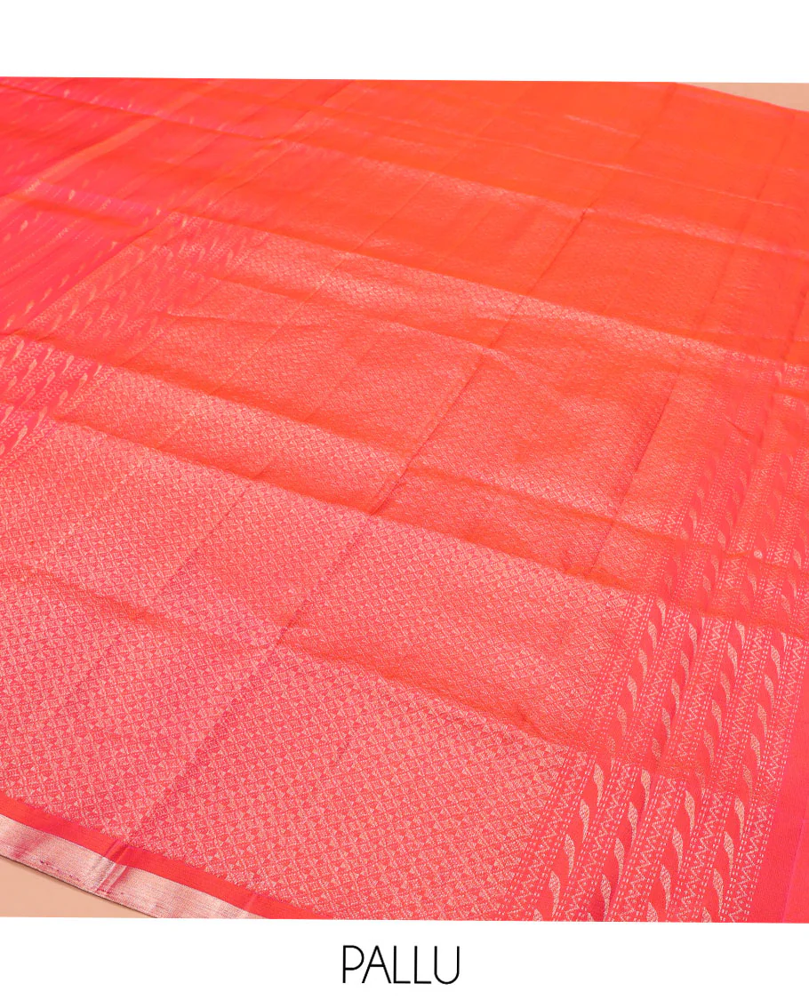 Orange Mayuri Soft Silk Saree, Mesmerized with Neli, and Muthu Designs All Over Its Body, Highlighted by Zari Border of Peacock Designs, Boldly Accentuated Jaal Pallu, and Paired with a Matching Blouse - Image 5