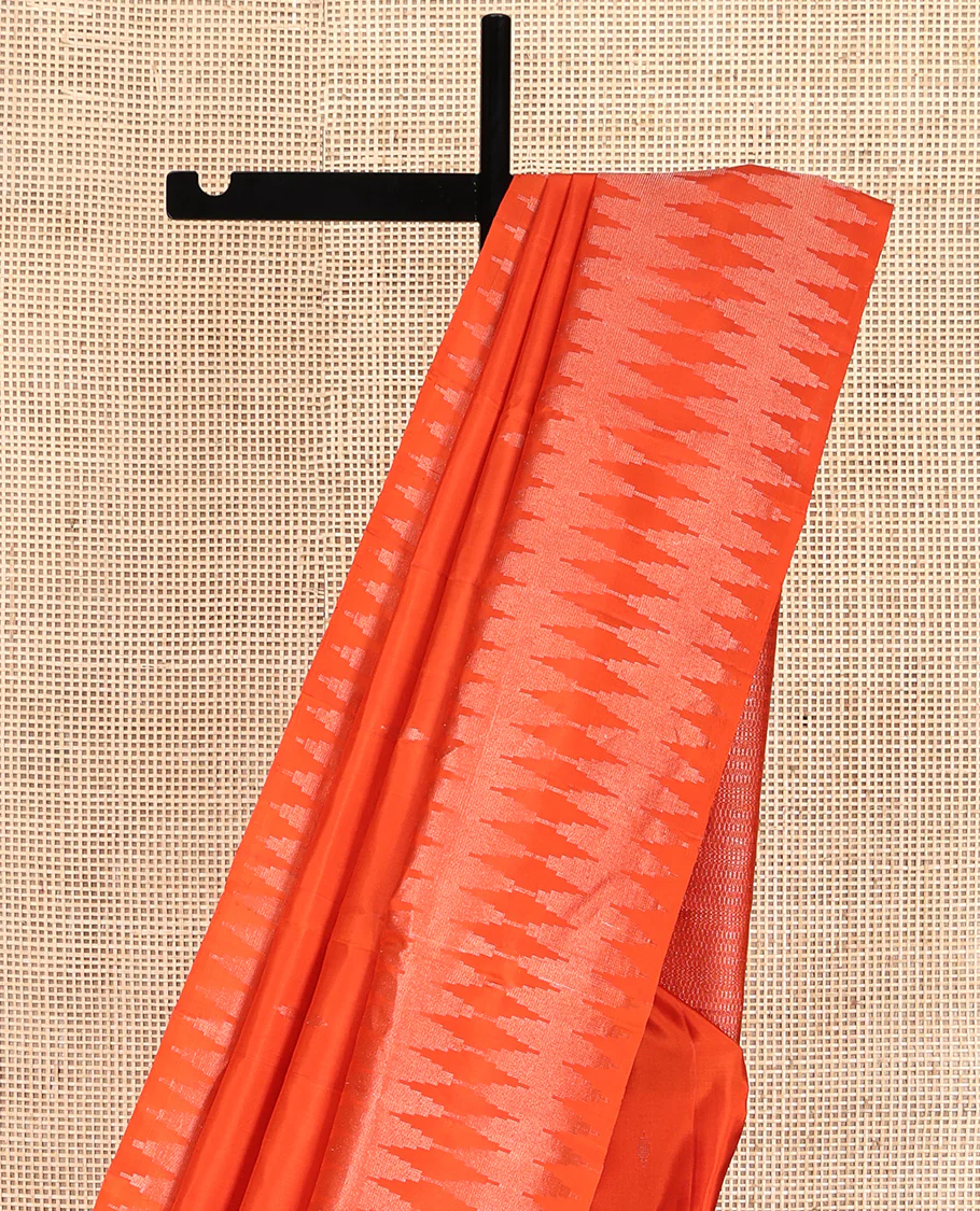Orange Mayuri Soft Silk Saree, Subtly Sparkled with Buttas All Over Its Body, a Self-Border of Thazampoo Rekku Designs, Sparsely Woven Pallu, and Paired with a Matching Blouse - Image 3