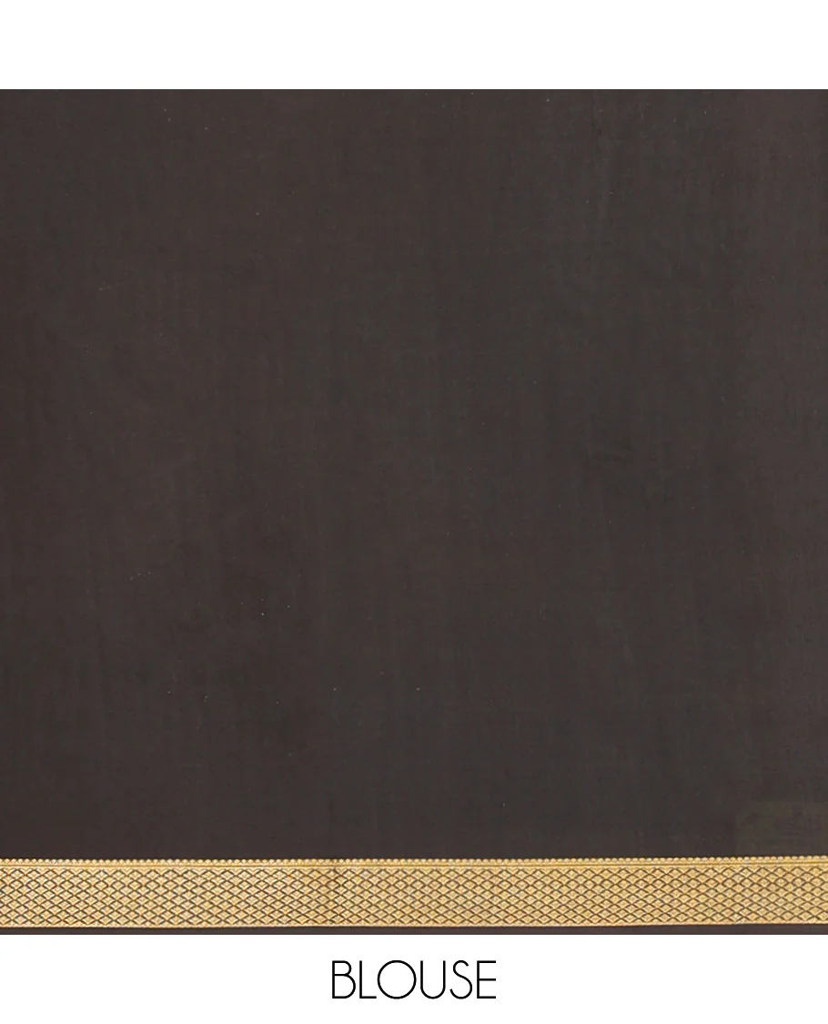 Orange Mysore Silk Saree, Enthralled with Zari Checked Design on Its Body, Complemented by a Contrast Traditional Zari Design Border, Sparsely Woven Pallu of Stripes, and Paired with a Contrast Blouse - Image 5