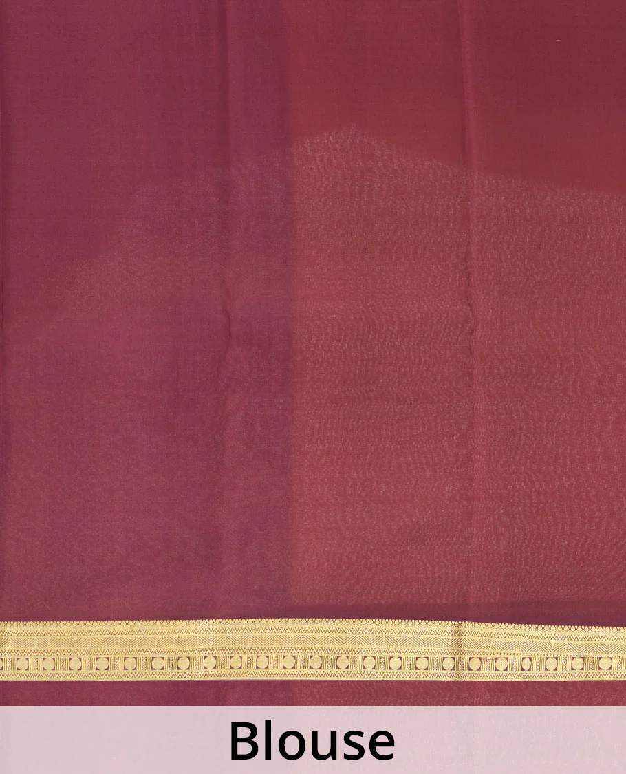Orange Mysore Silk Saree Steeped with Geometric Zari Patterns All Over Its Body, Complemented by a Contrast Border of Traditional Zari Designs, a Grandly Woven Pallu of Jaal Design, and a Contrast Blouse - Image 5