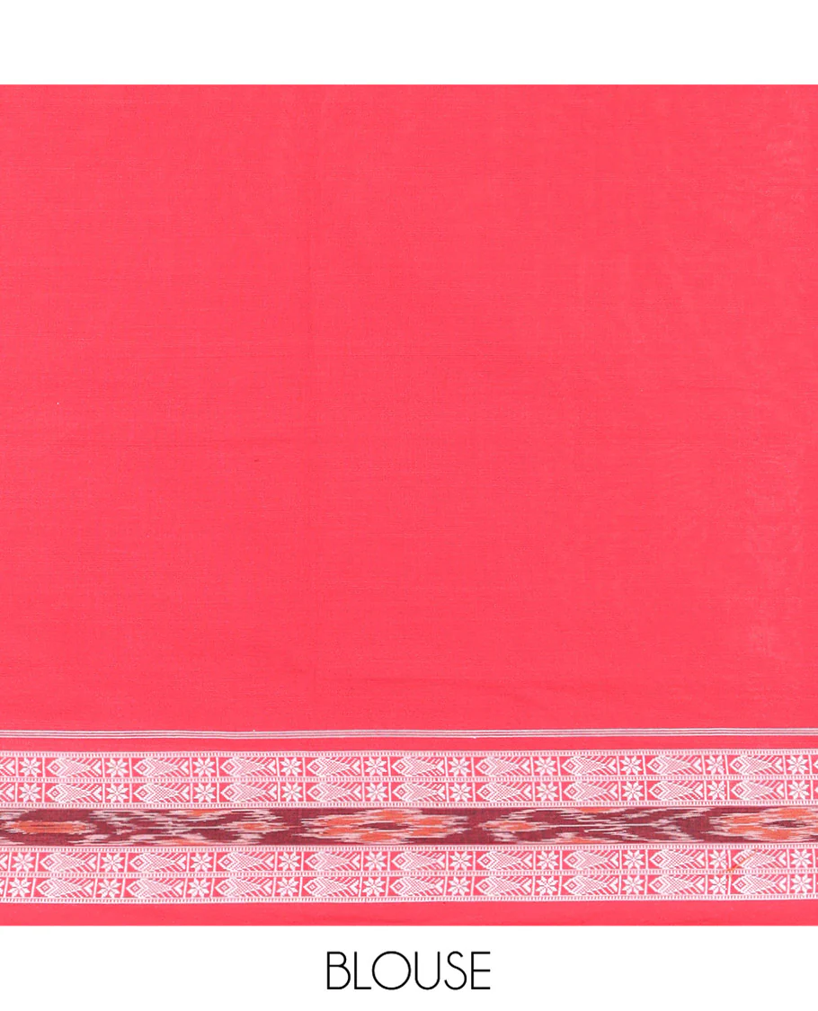Orange Odisha Cotton Saree, Accentuated with Buttas All Over the Body, Subtle Self-Border Steeped with Fish Motifs, Captivating Contrast Pallu of Unique Designs, and Paired with a Contrast Blouse - Image 5