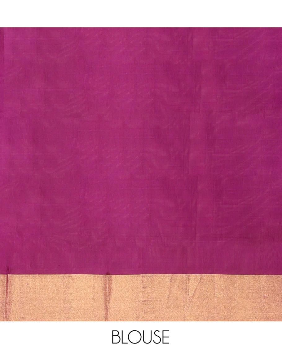 Orange Uppada Silk Saree, Sparsely Woven with Buttas All Over Its Body, Complemented by a Contrast Temple Border, Pallu Pictures Leaf Designs, and Paired with a Contrast Blouse - Image 6
