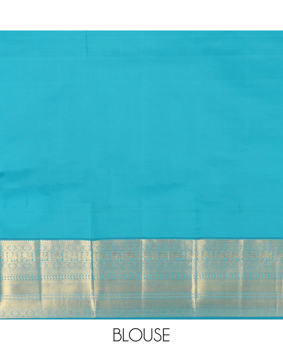 Orange Vasundhara Lite Silk Mix Saree, Detailed with Mayil, Chakra, and Iruthalai Pakshi Buttas, Complemented by Contrast Border of Thilakam Mokku, Mayil, Manga, Vanki, and Mayil Kann Designs, Opulently Embellished Jaal Pallu, and a Contrast Blouse - Image 6
