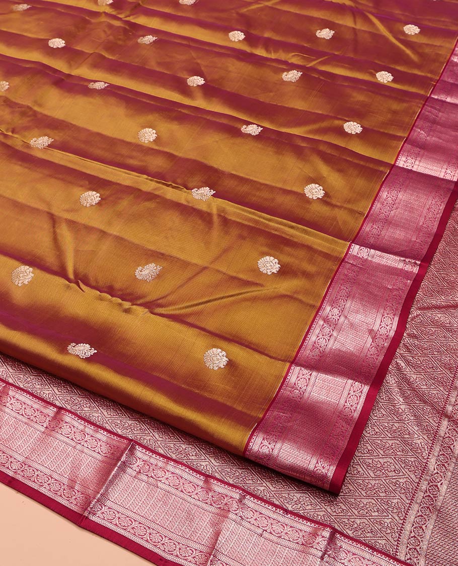 Orange Vasundhara Lite Silk Mix Saree, Elevated with Zari Buttas All Over Its Body, Complemented by a Contrast Border of Rekku, Banaras, Muthu, Kodi Visiry, and Puli Nagam Designs, Grand Jaal Pallu, and Paired with a Contrast Blouse - Image 2