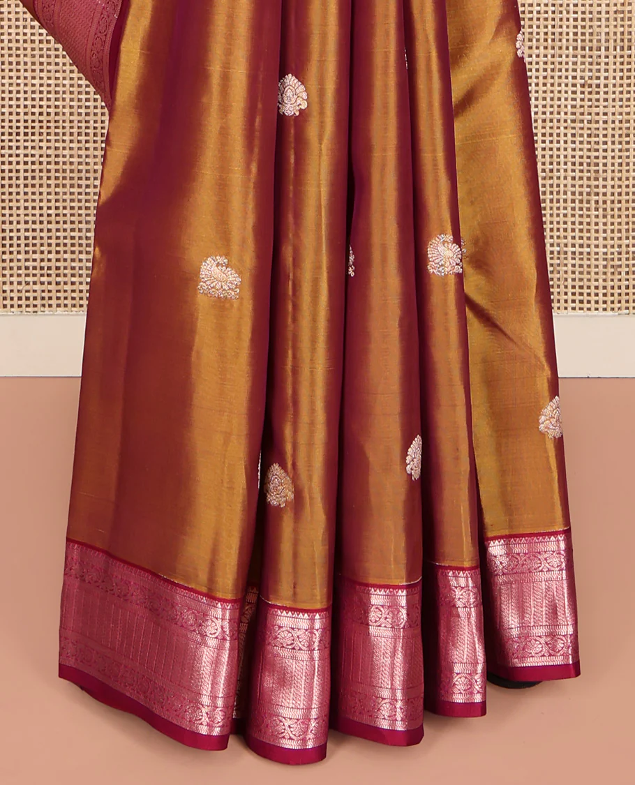 Orange Vasundhara Lite Silk Mix Saree, Elevated with Zari Buttas All Over Its Body, Complemented by a Contrast Border of Rekku, Banaras, Muthu, Kodi Visiry, and Puli Nagam Designs, Grand Jaal Pallu, and Paired with a Contrast Blouse - Image 4