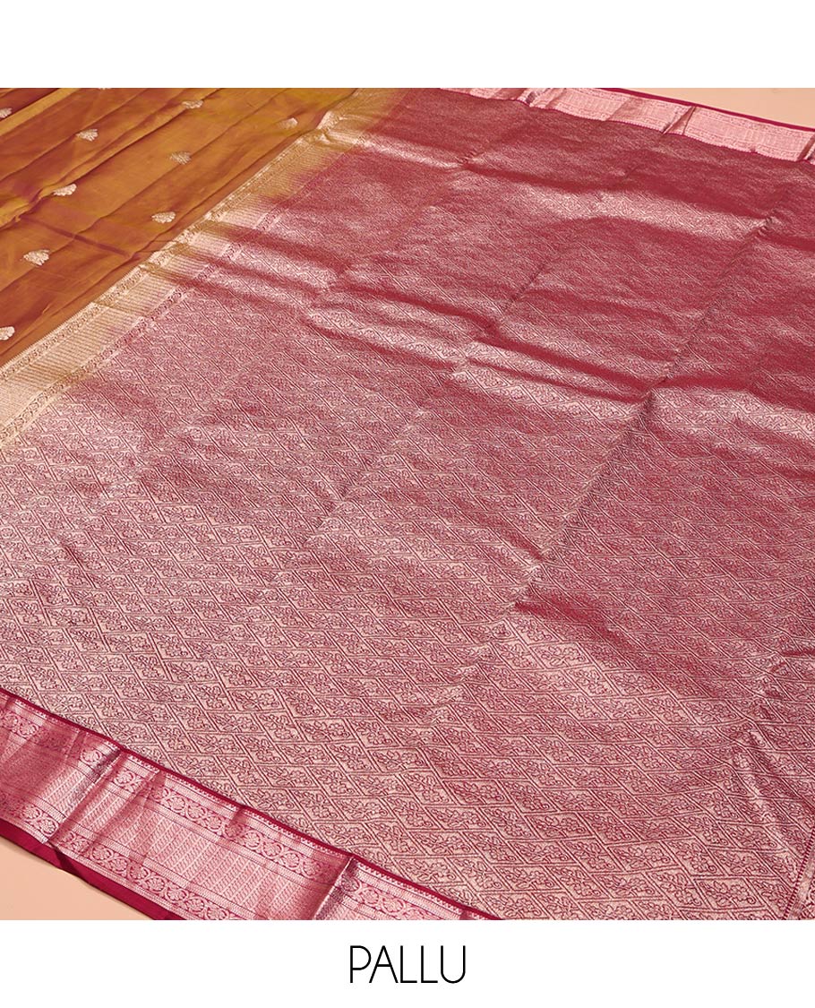 Orange Vasundhara Lite Silk Mix Saree, Elevated with Zari Buttas All Over Its Body, Complemented by a Contrast Border of Rekku, Banaras, Muthu, Kodi Visiry, and Puli Nagam Designs, Grand Jaal Pallu, and Paired with a Contrast Blouse - Image 5
