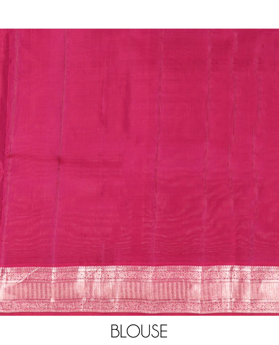 Orange Vasundhara Lite Silk Mix Saree, Elevated with Zari Buttas All Over Its Body, Complemented by a Contrast Border of Rekku, Banaras, Muthu, Kodi Visiry, and Puli Nagam Designs, Grand Jaal Pallu, and Paired with a Contrast Blouse - Image 6
