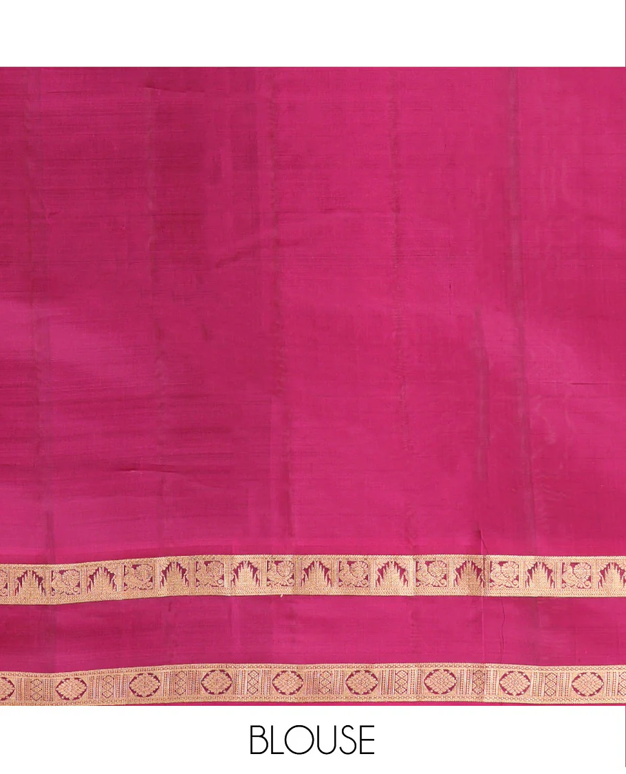 Orange Vasundhara Lite Silk Mix Saree, Enriched with Mayil-Chakram Butta Enclosed Checks, Complemented by Contrast Rettai Pettu Border of Mayil, Thazampoo Rekku, and Laddu Kamalam Designs, Geometric Patterned Pallu, and Paired with a Contrast Blouse - Image 6