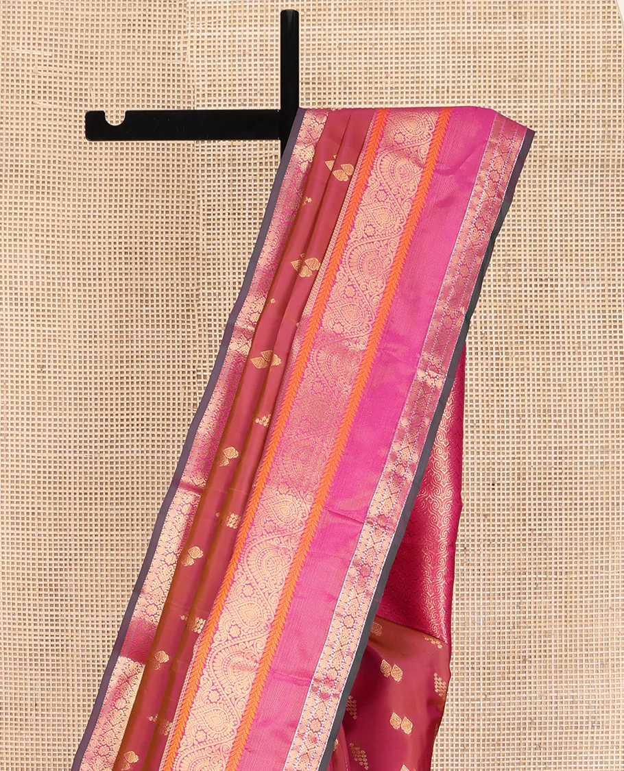 Orange Vasundhara Lite Silk Mix Saree, Graced with Zari Buttas, Complemented by a Contrast Border of Rekku, Rudraksham, Mayil Kann, Kathir, Jada Nagam, and Thilakam Designs, Intricately Designed Pallu, and Paired with a Contrast Blouse - Image 3