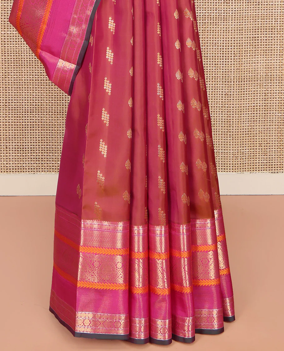 Orange Vasundhara Lite Silk Mix Saree, Graced with Zari Buttas, Complemented by a Contrast Border of Rekku, Rudraksham, Mayil Kann, Kathir, Jada Nagam, and Thilakam Designs, Intricately Designed Pallu, and Paired with a Contrast Blouse - Image 4