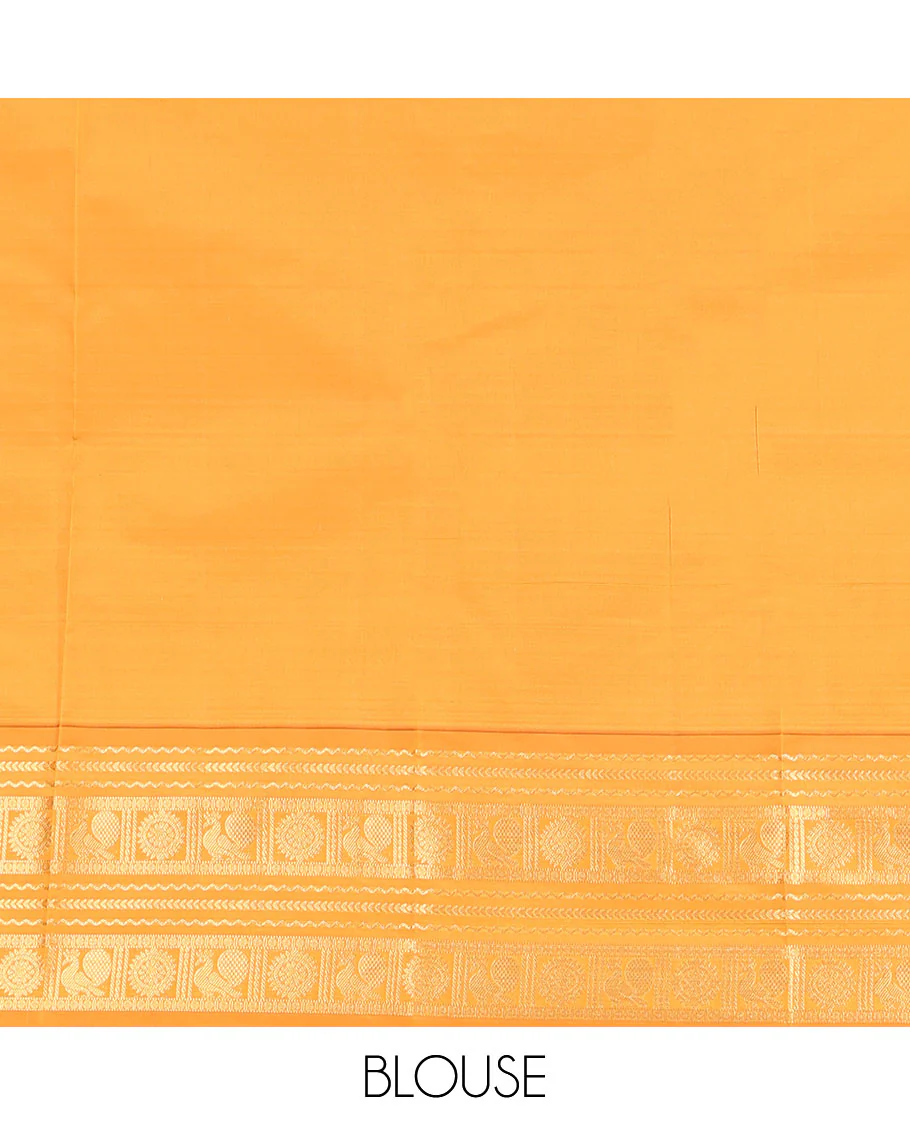 Orange Vasundhara Lite Silk Mix Saree, Majestically Detailed with Zari Butta Enclosed Checked Design on Its Body, Complemented by a Contrast Border of Neli, Kathir, Mayil, and Chakram Designs, Intricately Designed Pallu, and Paired with a Contrast Blouse - Image 6