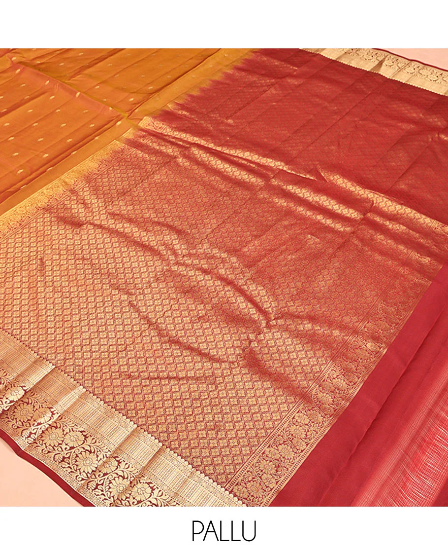 Orange Vasundhara Lite Silk Mix Saree, Richly Detailed with Zari Buttas All Over Its Body, Complemented by Contrast Border of Kodi Visiry Designs, Grand Jaal Pallu and Paired with a Contrast Blouse - Image 5