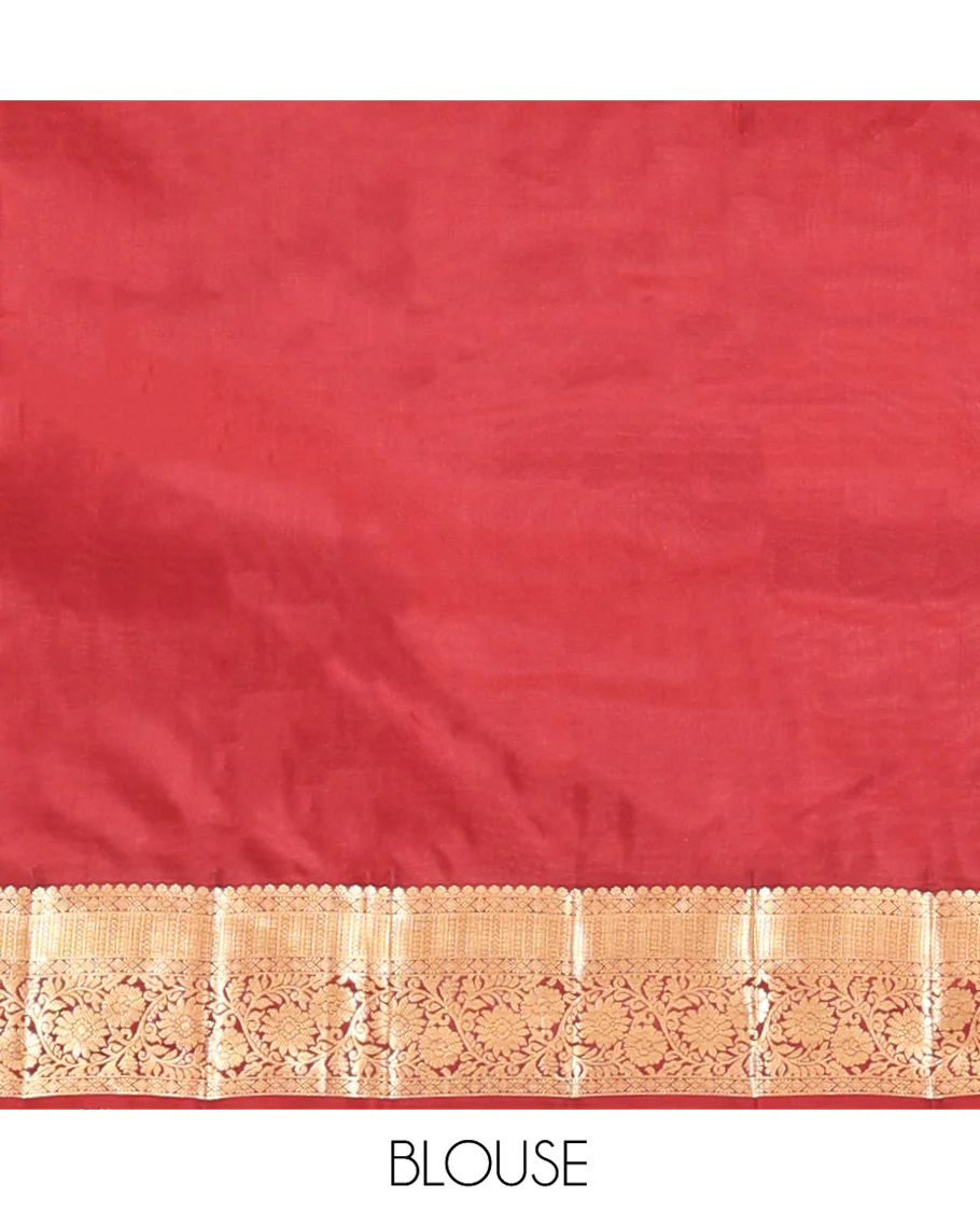 Orange Vasundhara Lite Silk Mix Saree, Richly Detailed with Zari Buttas All Over Its Body, Complemented by Contrast Border of Kodi Visiry Designs, Grand Jaal Pallu and Paired with a Contrast Blouse - Image 6