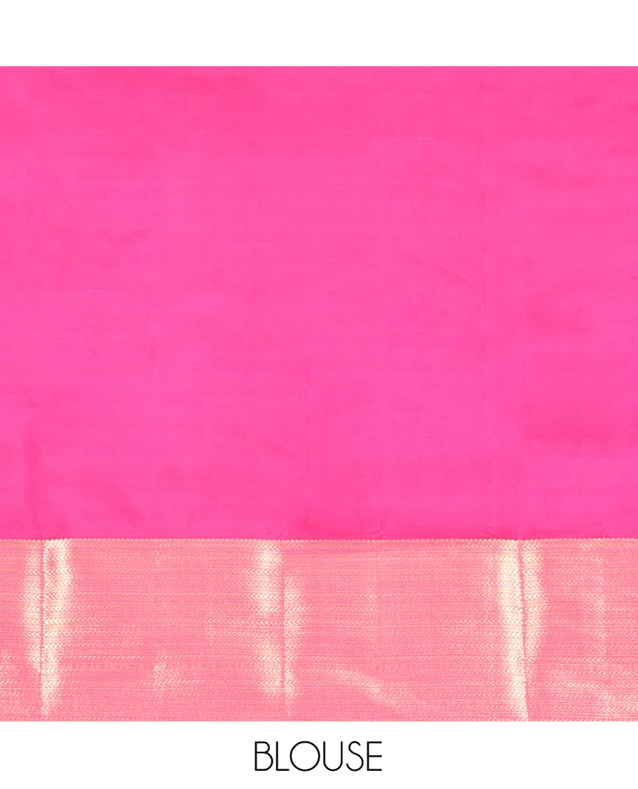 Orange Vasundhara Silk Mix Saree, Decked Up with Zari Buttas All Over Its Body, Complemented by Contrast Border of Muthu and Kathir Designs, Geometric Patterned Pallu and Paired with a Contrast Blouse - Image 6