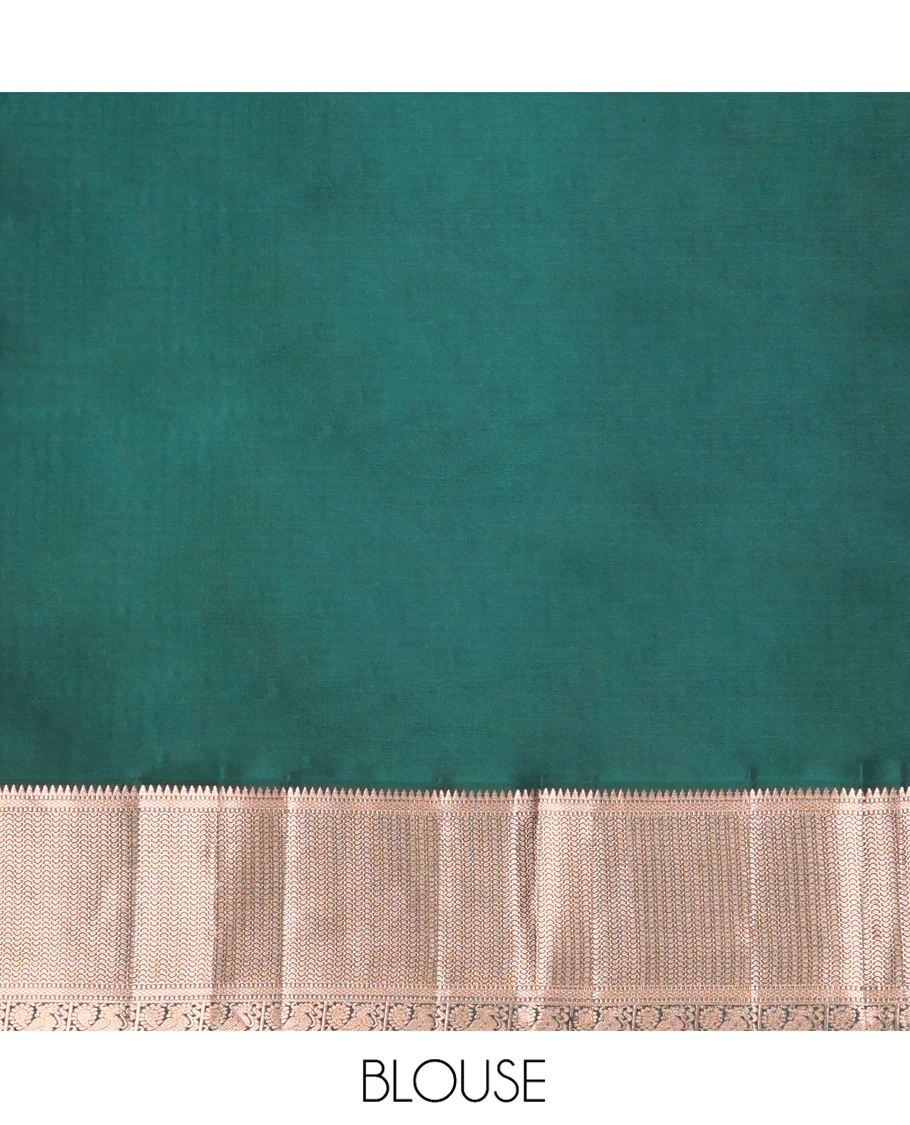 Orange Vasundhara Silk Saree, Embellished with Mayil and Yaali Butta Enclosed Checks on Its Body, Complemented by Contrast Border of Muthu, Rekku, Mayil, and Mayil Kann Designs, Grandly Decked Up Pallu, and Paired with a Contrast Blouse - Image 6