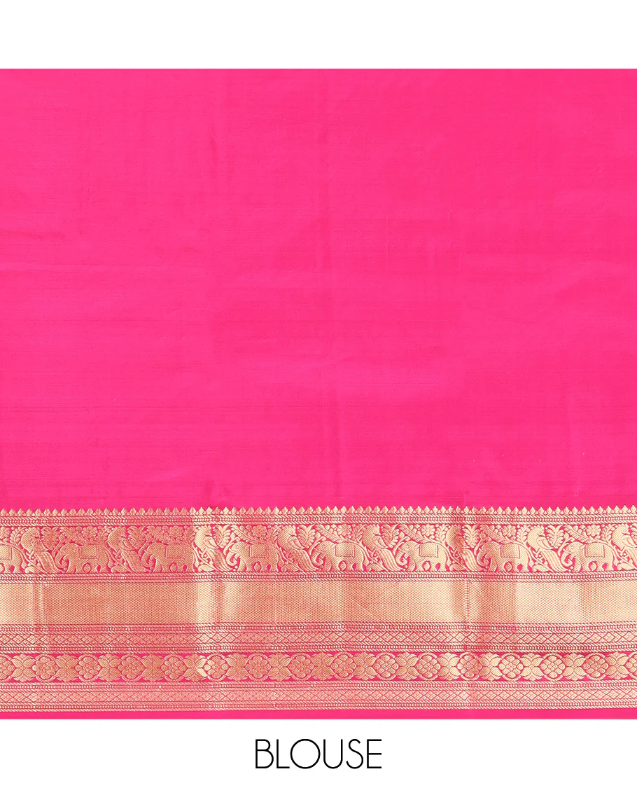 Orange Vasundhara Silk Saree, Entralled with Zari Buttas All Over Its Body, Complemented by Contrast Border of Mayil, Yaanai, Diamond and Floral Designs Grand Jaal Pallu and Paired with a Contrast - Image 6