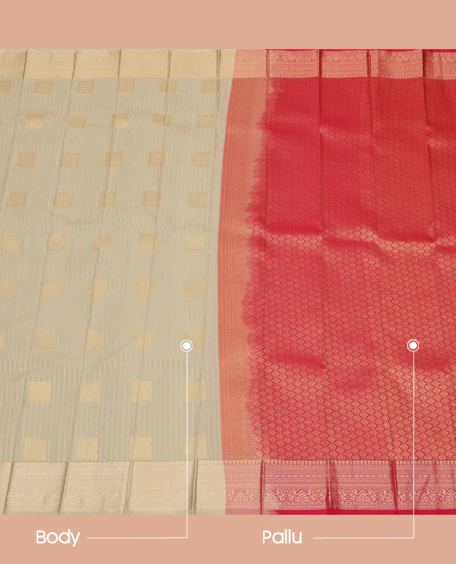 Pale Green Budget Silk Saree, Subtly Adorned with Zari Buttas and Stripes All Over Its Body, Highlighted by Traditional Zari Border, Contrast Grand Jaal Pallu and Paired with a Contrast Blouse - Image 3