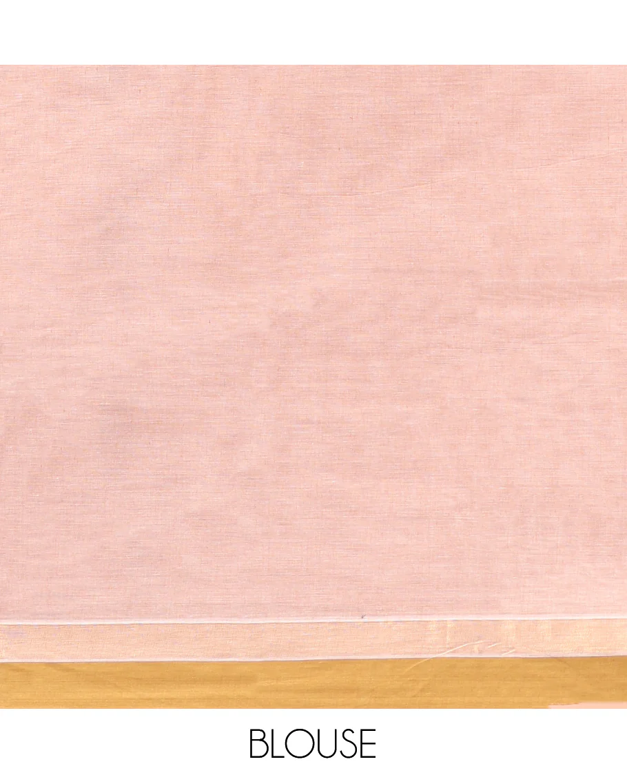 Pale Pink Kanchi Cotton Saree Features Thread Buttas on Its Body, Complemented by a Contrast Border, Floral-Design Pallu, and a Matching Blouse - Image 4