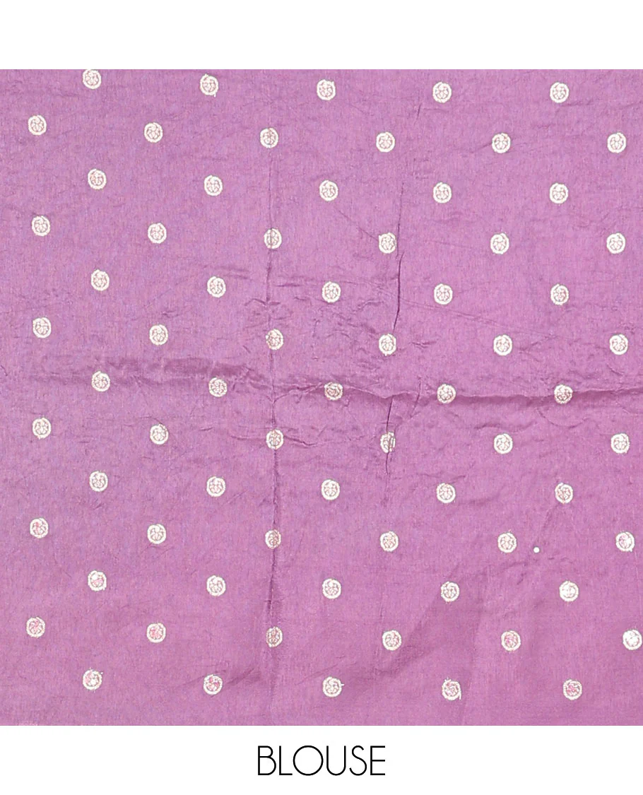 Pale purple floral printed with sequin embroidered dola silk saree, contrast floral zari border & zari striped pallu - Image 5