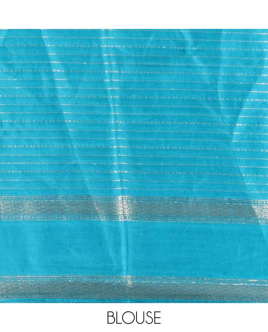 Parrot Green Dola Silk Saree, Ornamented with Zari Stripes, Contrast Traditional Zari Border, Striped Pallu, and a Contrast Blouse - Image 3