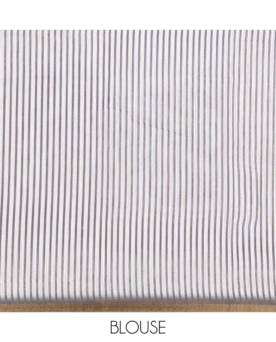 Parrot Green Linen Cotton Saree, Adorned with Half-And-Half-Style Polka Dots, a Subtle Piping Border, Contrast Vertically Striped Pallu, and a Contrast Blouse - Image 3