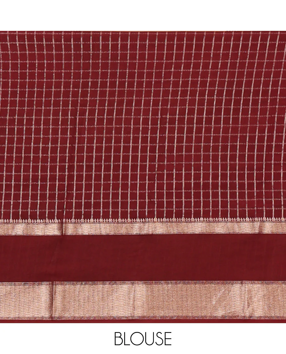 Peach Assam Silk Saree Subtly Sparkled with Micro-Checks, Complemented by Captivating Contrast Zari-Decked Up Border, Gleaming Zari-Woven Pallu, and Paired with a Contrast Blouse - Image 4