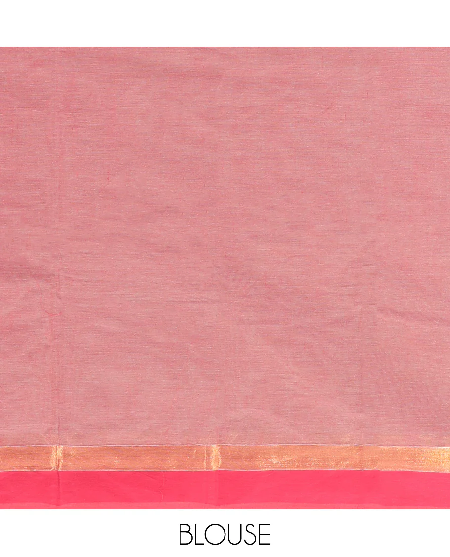 Peach Kanchi Cotton Saree, Elevated with Thread Buttas on Its Body, Complemented by a Contrast Border, Floral-Design Pallu, and a Matching Blouse - Image 4