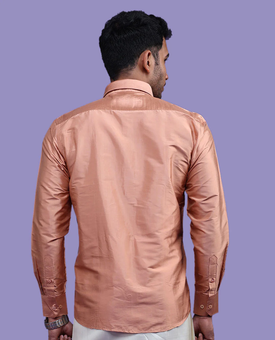Peach plain design full-sleeve pure-silk shirt - Image 18