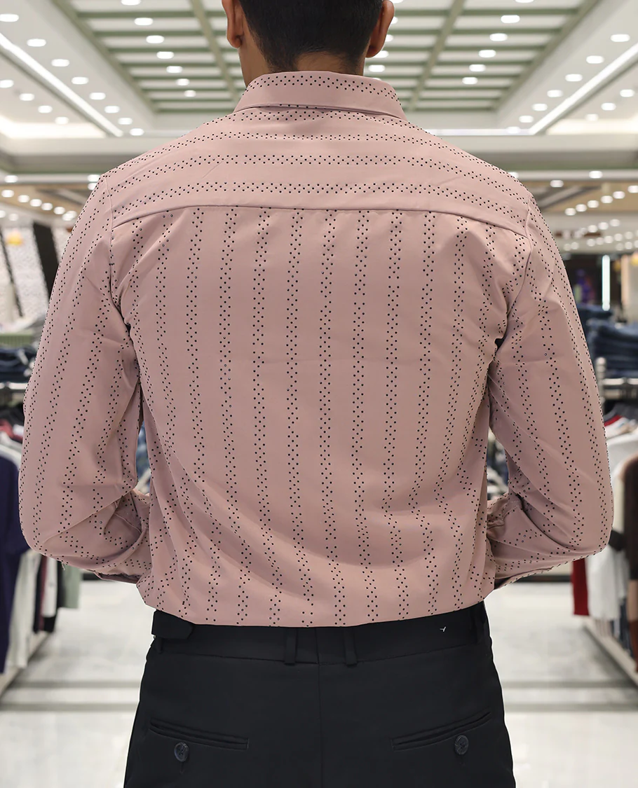 Peach  Poly-Blended Party Wear Shirt, Features Vertical Stripes in Micro-Stone Work, a Spread Collar, Full-Sleeves, Slim Fit, and Regular Length - Image 4