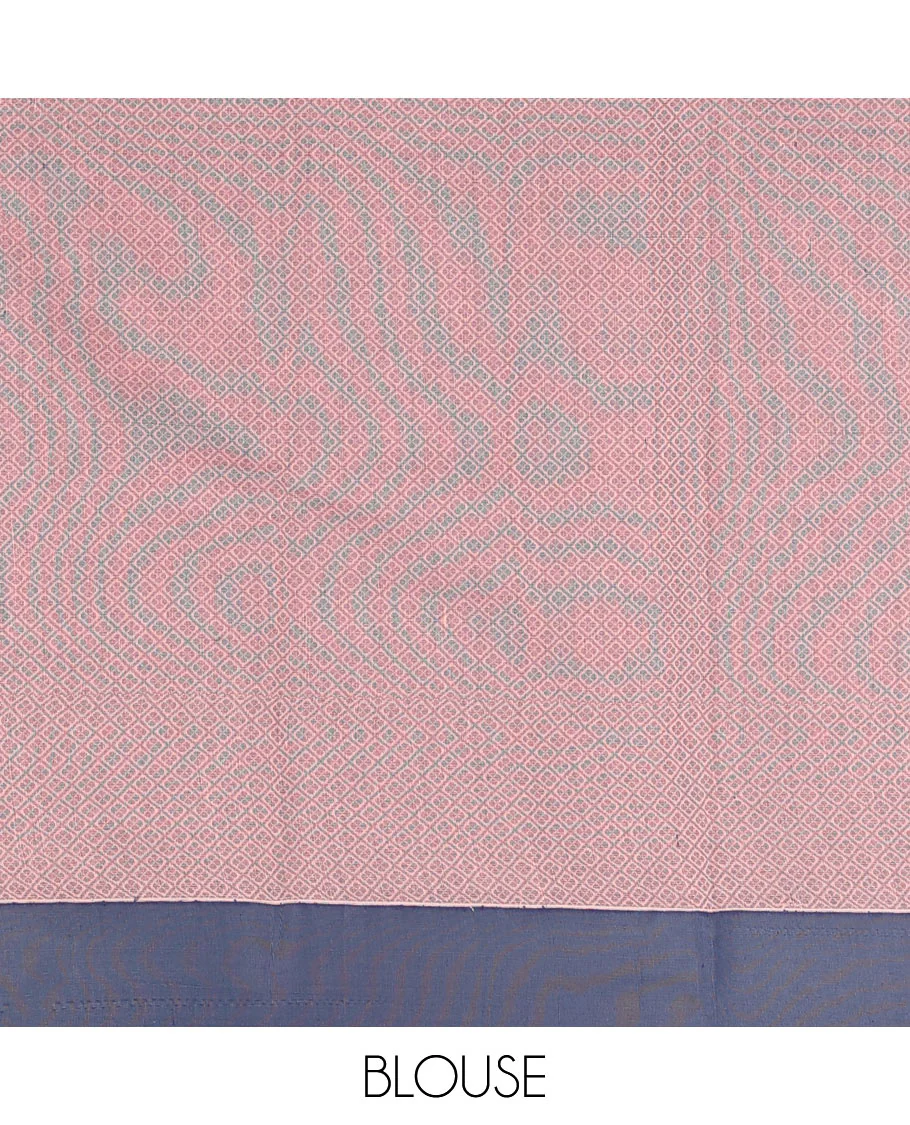 Peach Semi-Silk Cotton Saree, Detailed with Buttas and Stripes All Over Its Body, Complemented by Contrast Border, Pallu of Intricate Designs, and Paired with a Matching Blouse - Image 4