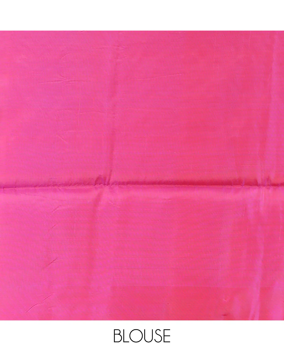 Peach Semi Uppada Saree Adorned with Zari Buttas, Complemented by a Contrasting Border of Leaf Buttas, Richly Woven Pallu Steeped with Chakram Designs, and Paired with a Contrast Blouse - Image 4
