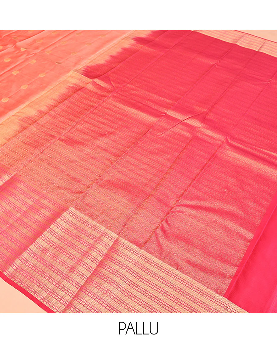 Peach Vasundhara Lite Silk Mix Saree, Adorned with Mayil and Chakram Buttas All Over Its Body, Complemented by Contrast Traditional Zari Designs Woven Border, Grand Geometric Patterned Pallu and Paired with a Contrast Blouse - Image 5