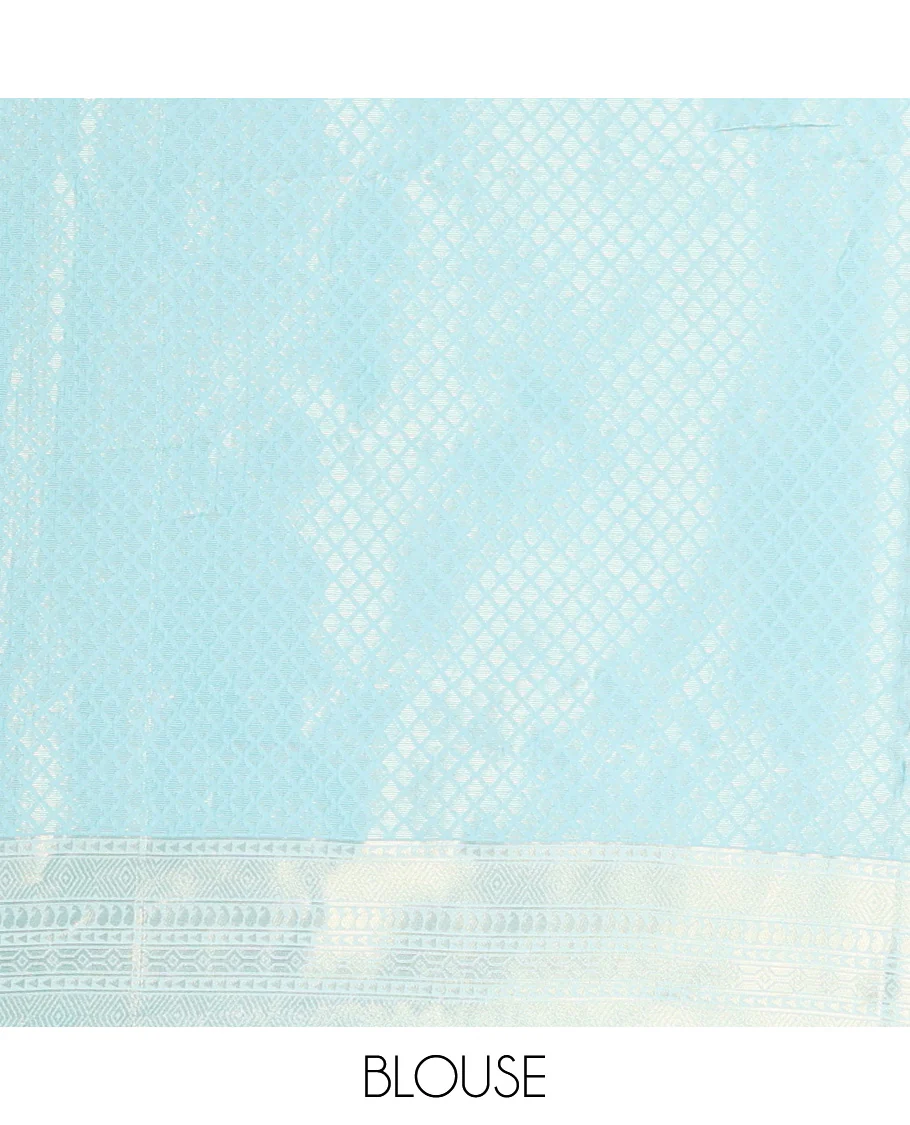 Peacock Blue Litchi Saree, Elevated with Vaira Oosi Stripes and Zari Buttas on Its Body, Complemented by a Contrast Rettai Pettu Traditional Zari Design Border, an Intricately Designed Pallu, and Paired with a Contrast Blouse - Image 3
