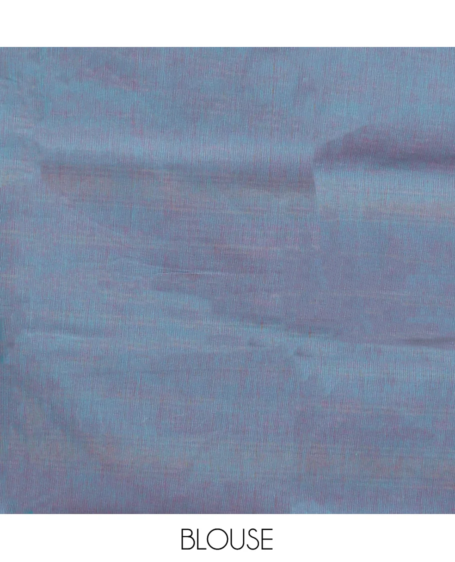 Peacock Blue Plain Chettinad Cotton Saree, Complemented by a Contrast Traditional Zari Design Border, Pallu of Stripes, and Paired with a Matching Blouse - Image 4