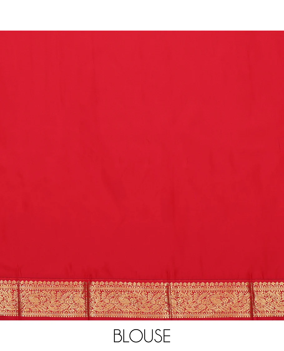 Peacock Color Budget Silk Saree, Woven with Zari Buttas and Zari Stripes on Its Body, Complemented by a Contrast Traditional Zari Design Border, Grand Jaal Pallu, and Paired with a Contrast Blouse - Image 4