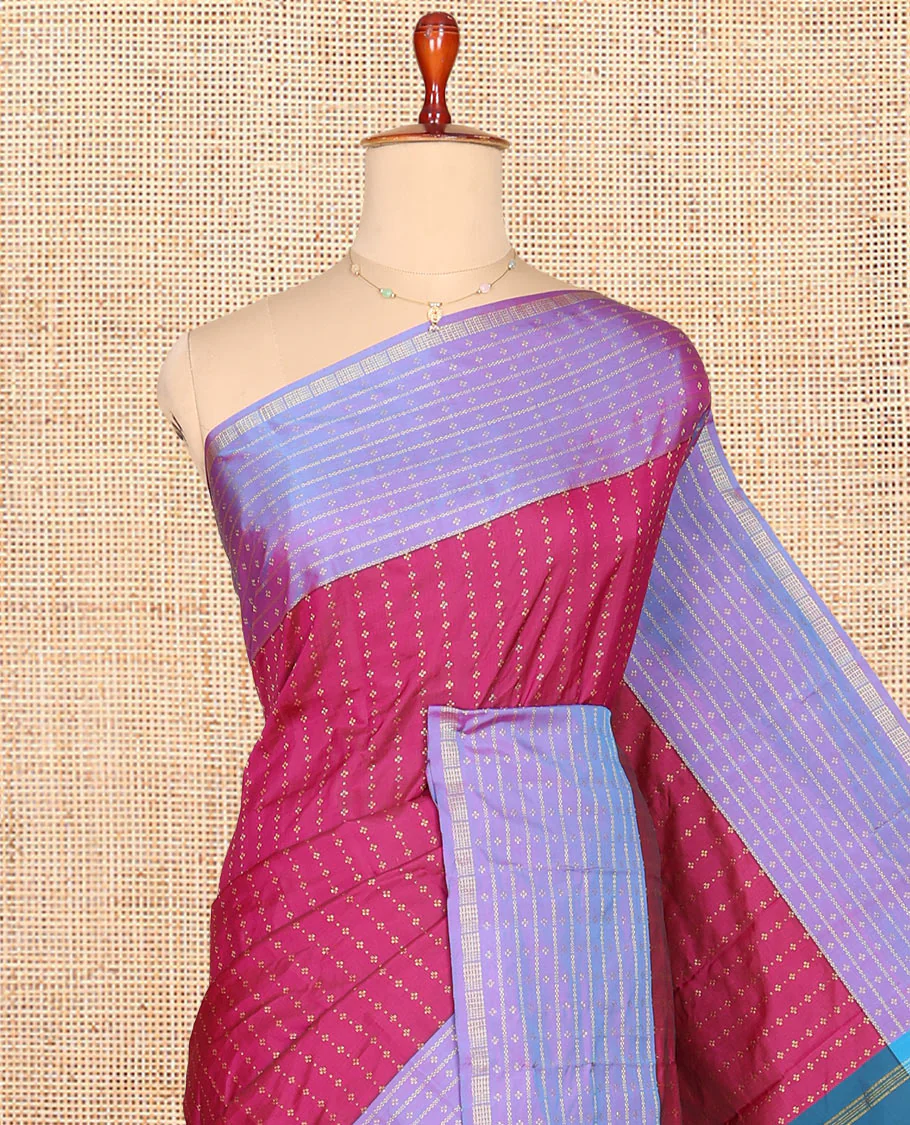 Pink Aarani Gift Saree, Steeped with Buttas on Its Body, Complemented by a Contrast Border of Stripes and Buttas, Pallu of Stripes, and Paired with a Contrast Blouse - Image 2