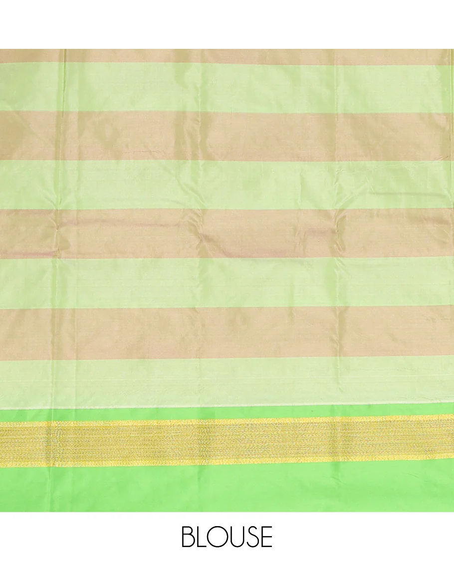 Pink Aarani Silk Saree, Decked Up with Stripes and Buttas All Over Its Body, Complemented by a Contrast Zari Stripes Border, Pallu of Stripes, and Paired with a Contrast Blouse - Image 3