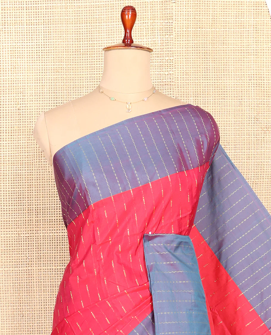 Pink Aarani Silk Saree, Decorated with Zari Buttas All Over Its Body, Complemented by a Contrast Zari Striped Border, Striped Pallu, and Paired with a Matching Blouse - Image 2