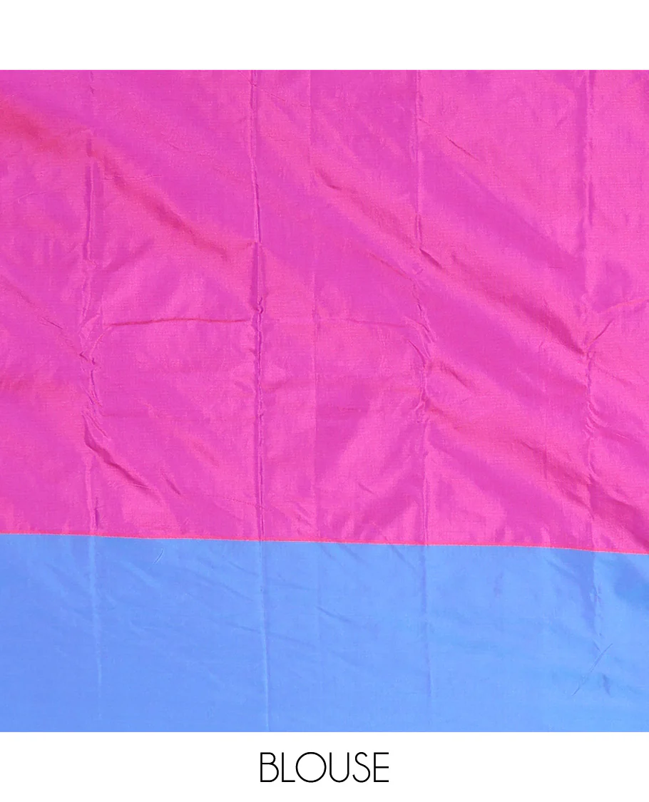 Pink Aarani Silk Saree, Woven with Buttas on Its Body, Complemented by a Contrast Checked Border, Pallu of Stripes and Buttas, and Paired with a Matching Blouse - Image 5