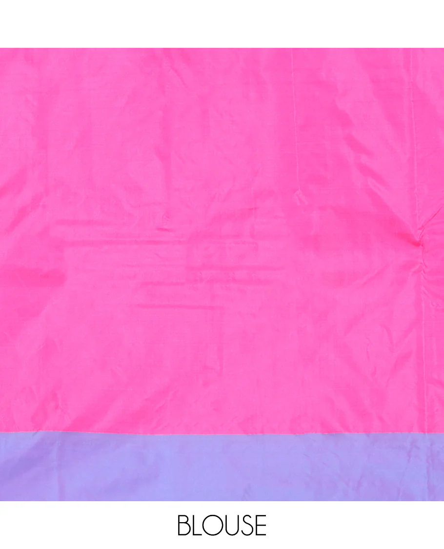 Pink and Lavender Aarani Silk Saree, Embellished with Zari Checks All Over Its Body, Complemented by a Contrast Border, Pallu of Stripes, and Paired with a Matching Blouse - Image 3