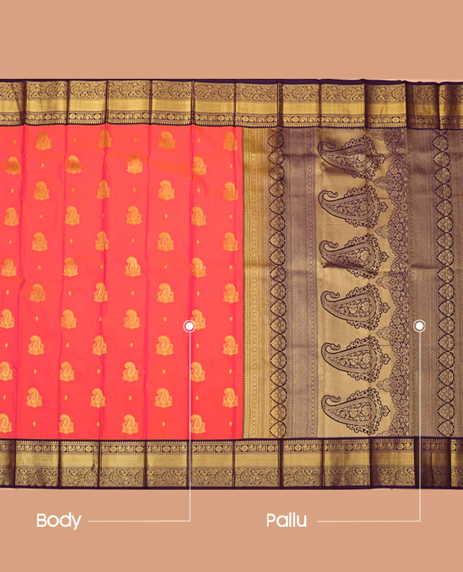 Pink and Orange Budget Silk Saree, Adorned with Zari Buttas on Its Body, Complemented by a Contrast Traditional Zari Design Border, Grand Pallu, and Paired with a Contrast Blouse - Image 3