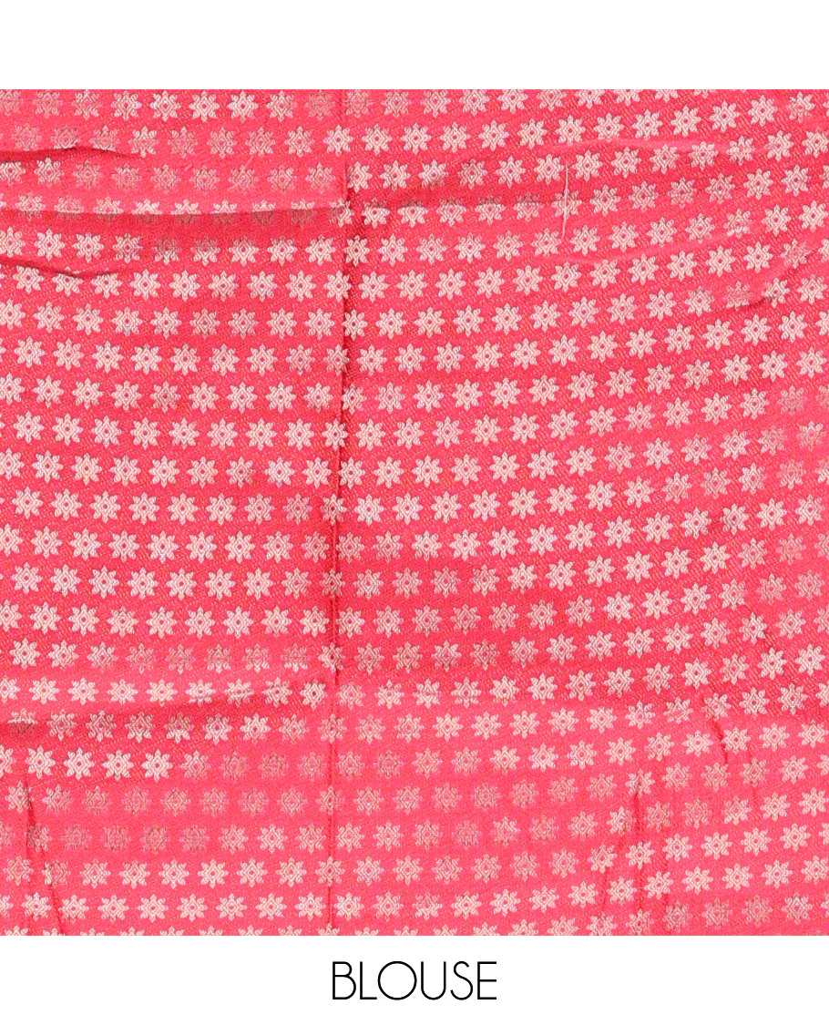 Pink Art Silk Half Saree, Detailed with Zari Buttas Skirt, Contrast Traditional Border, Jacquard Blouse, and a Contrast Banaras Dhavani - Image 4
