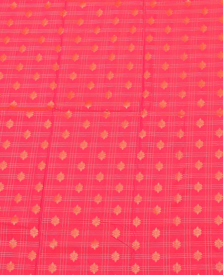 Pink Art Silk Pavadai Material Set, Subtly Enriched with Zari Butta Enclosed Checks on Its Skirt, Complemented by a Contrast Traditional Zari Design Border, and Paired with a Contrast Blouse - Image 3